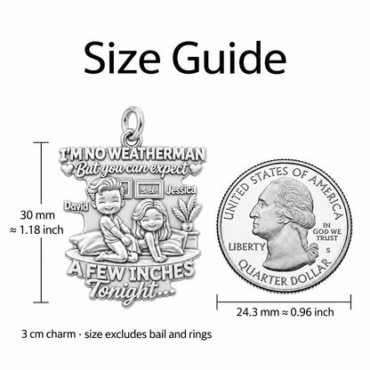 Weatherman Inches Charm Bracelet – Personalized Couple Gift – size guide, 3 cm charm next to a quarter