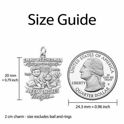 Weatherman Inches Charm Necklace Set – size guide, 13 mm charm next to a quarter