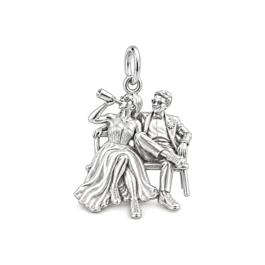 Wedding Afterparty Celebration Charm Bracelet – Personalized Couple – silver charm, front view