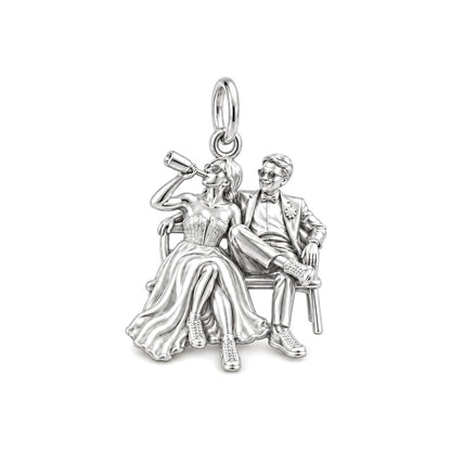 Wedding Afterparty Celebration Charm Bracelet – Personalized Couple – silver charm, front view