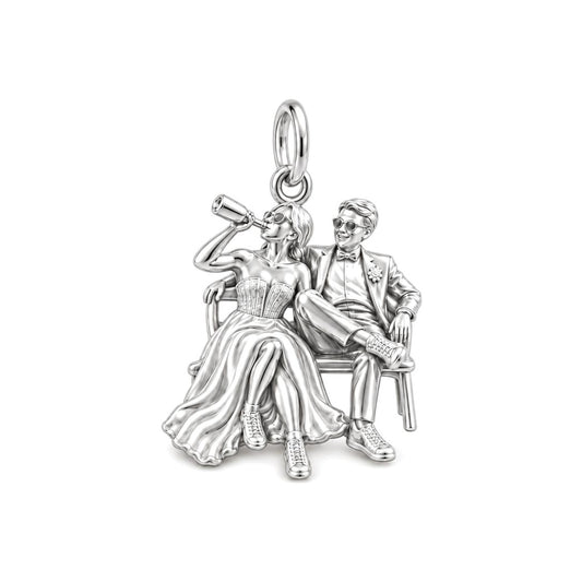 Wedding Afterparty Celebration Charm Bracelet – Personalized Couple – silver charm, front view