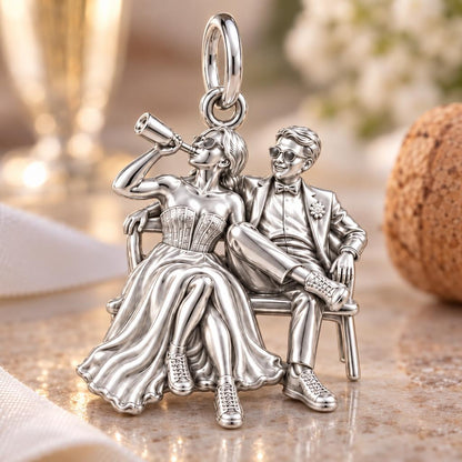 Wedding Afterparty Celebration Charm Bracelet – Personalized Couple – macro detail of the charm