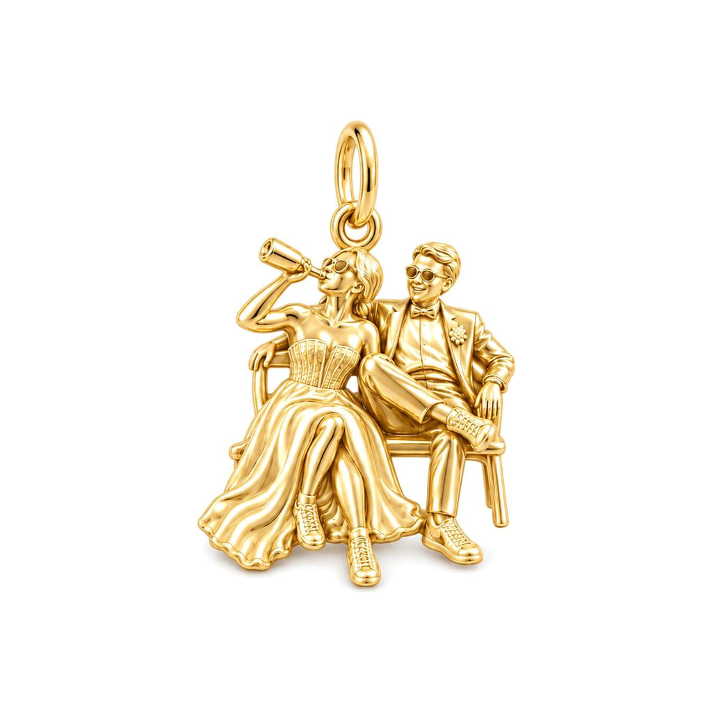 Wedding Afterparty Celebration Charm Bracelet – Personalized Couple – 18K gold charm, front view