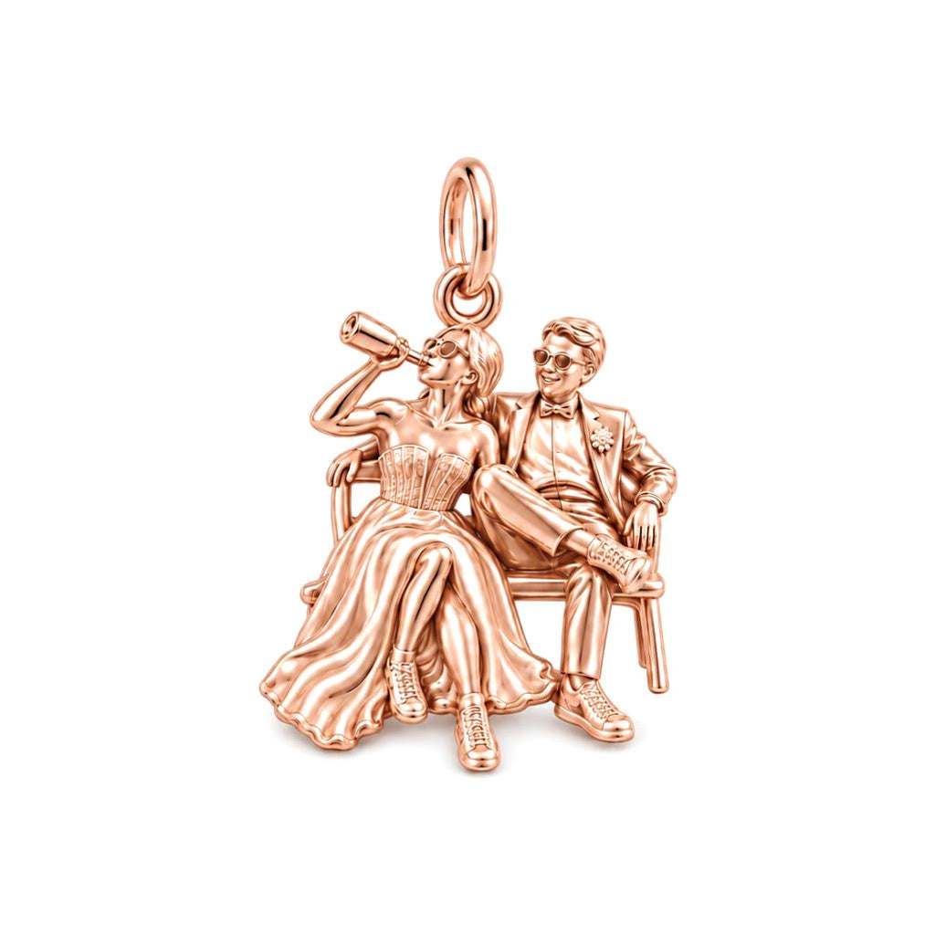 Wedding Afterparty Celebration Charm Bracelet – Personalized Couple – rose gold charm, front view