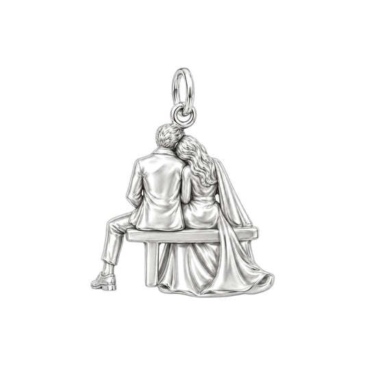 Wedding Bench Embrace Charm Bracelet – Personalized Couple Gift – back of the charm, engraving area