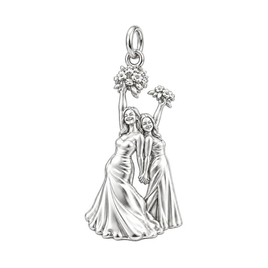 Wedding Best Friends Charm Bracelet – Personalized Bestie Gift – silver charm, front view