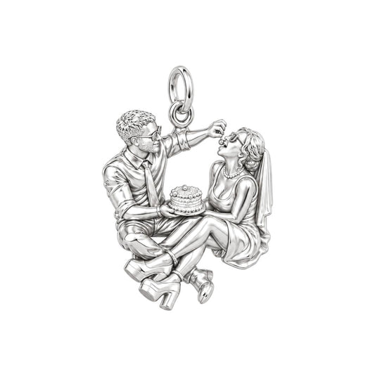 Wedding Cake Couple Charm Bracelet – Personalized Couple Gift – silver plated 2 cm charm, front view