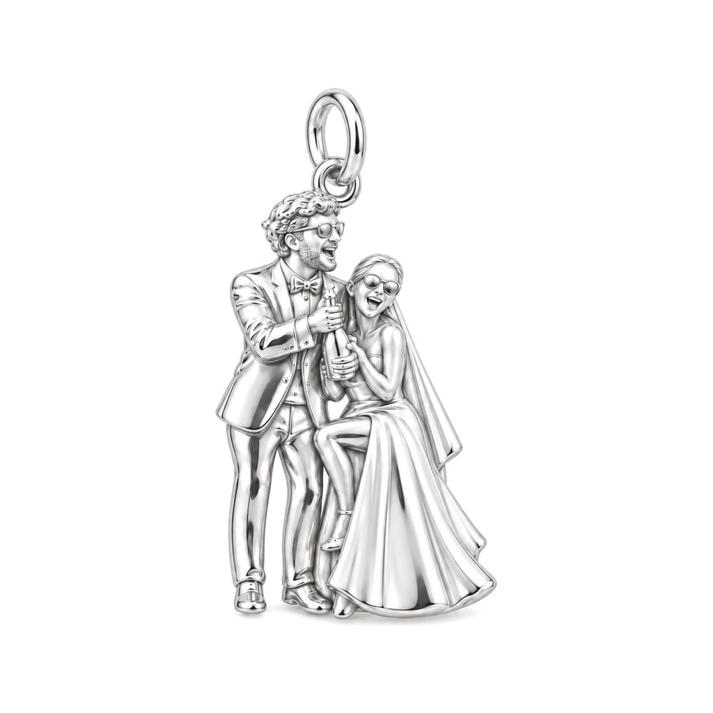 Wedding Celebration Charm Bracelet – Personalized Couple Gift – silver charm, front view