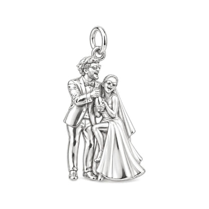 Wedding Celebration Charm Bracelet – Personalized Couple Gift – silver charm, front view