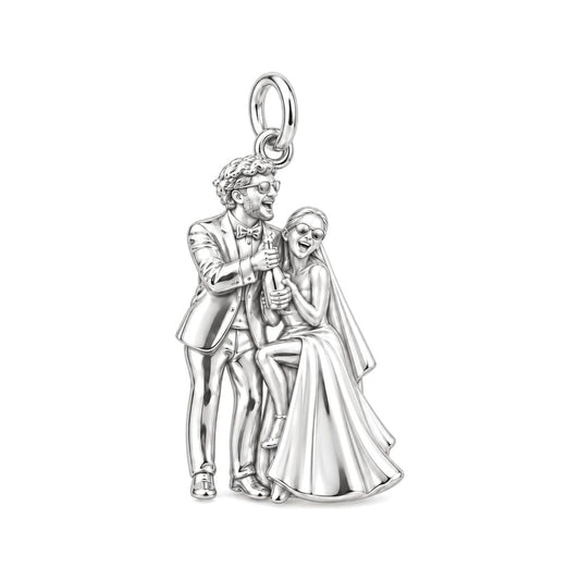 Wedding Celebration Charm Bracelet – Personalized Couple Gift – silver charm, front view