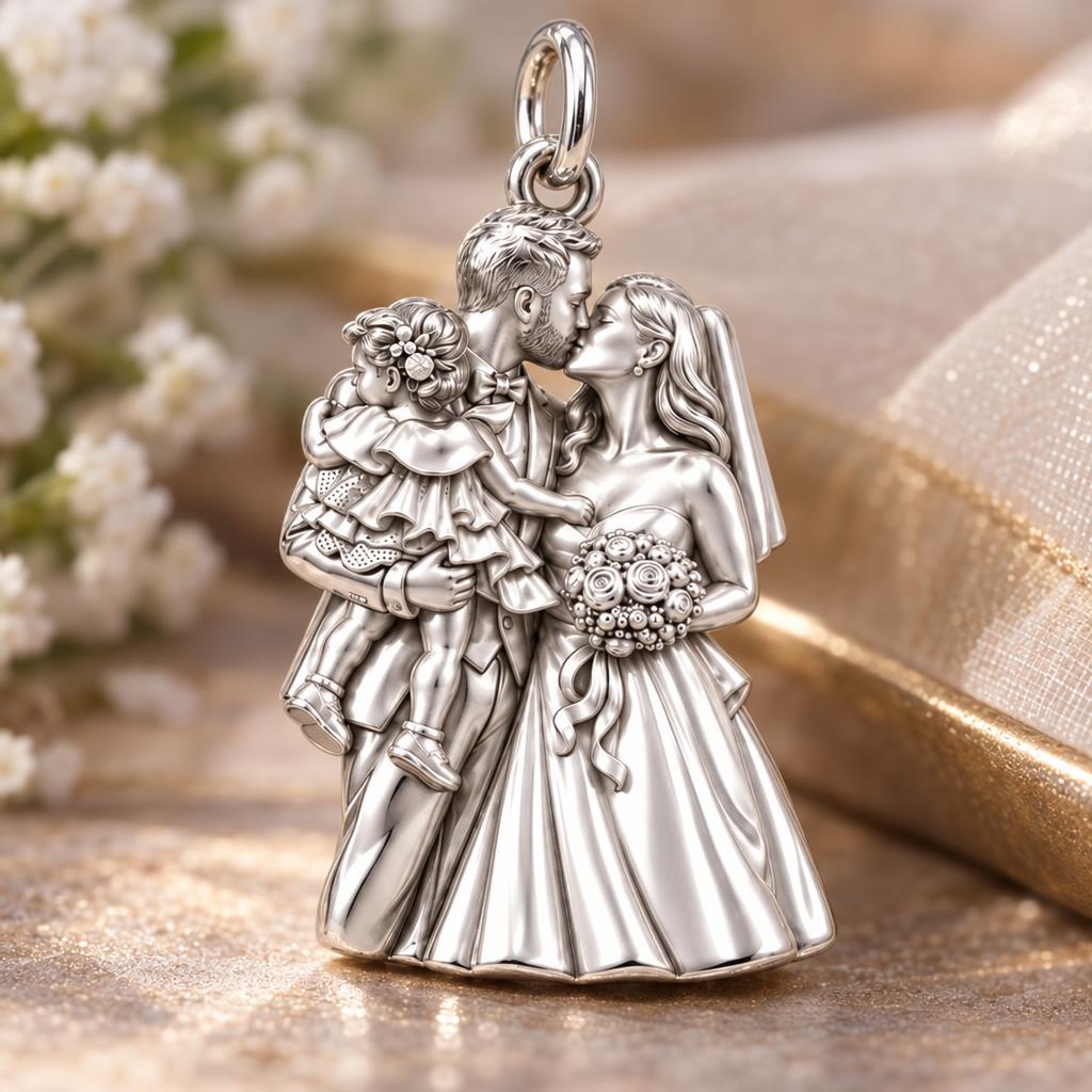 Wedding Day Family Embrace Charm Bracelet – Wedding couple – macro detail of the charm