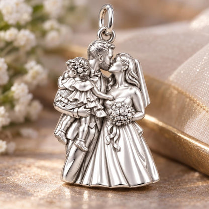 Wedding Day Family Embrace Charm Bracelet – Wedding couple – macro detail of the charm