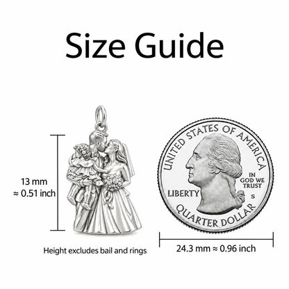 Wedding Day Family Embrace Charm Bracelet – Wedding couple – size guide, 13 mm charm next to a quarter