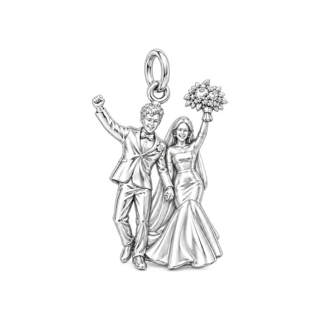 Wedding Day Joy Charm Bracelet – Personalized Couple Gift – silver charm, front view