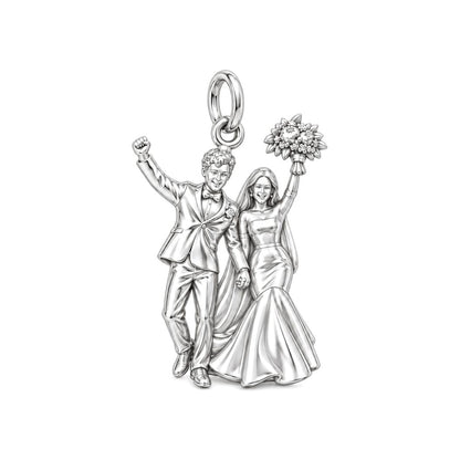 Wedding Day Joy Charm Bracelet – Personalized Couple Gift – silver charm, front view