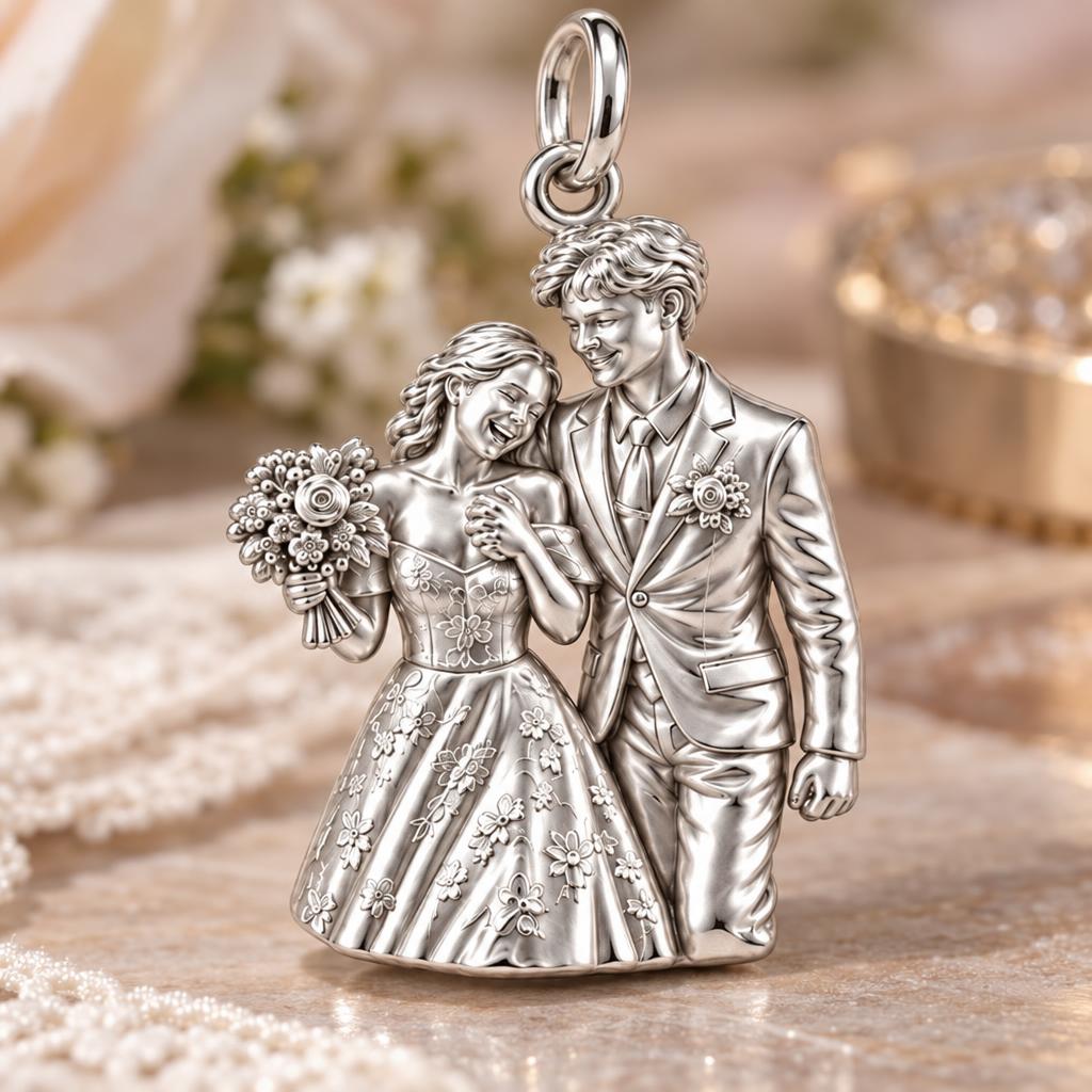 Wedding Day Joy Charm Bracelet – Personalized Couple Gift – macro detail of the charm