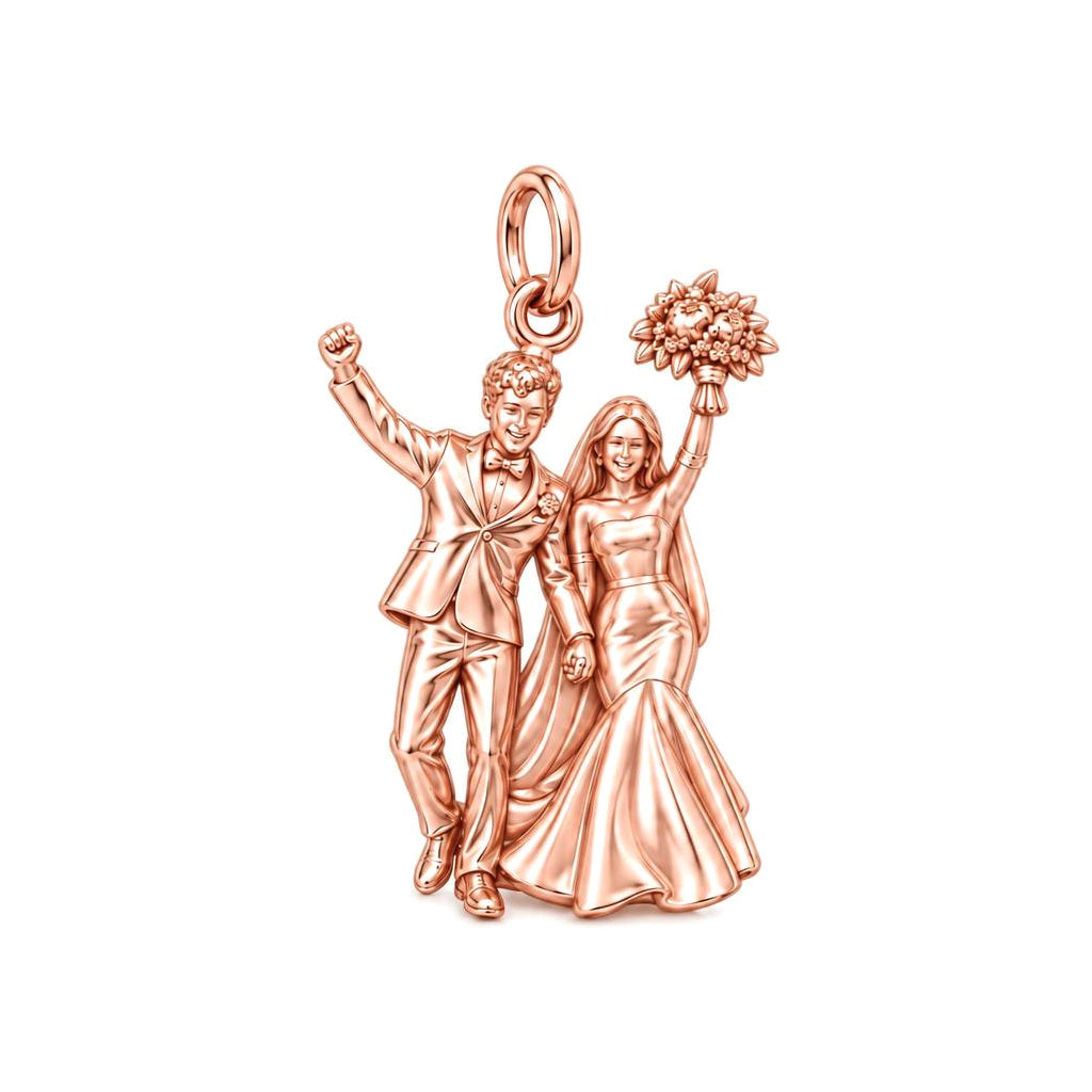 Wedding Day Joy Charm Bracelet – Personalized Couple Gift – rose gold charm, front view