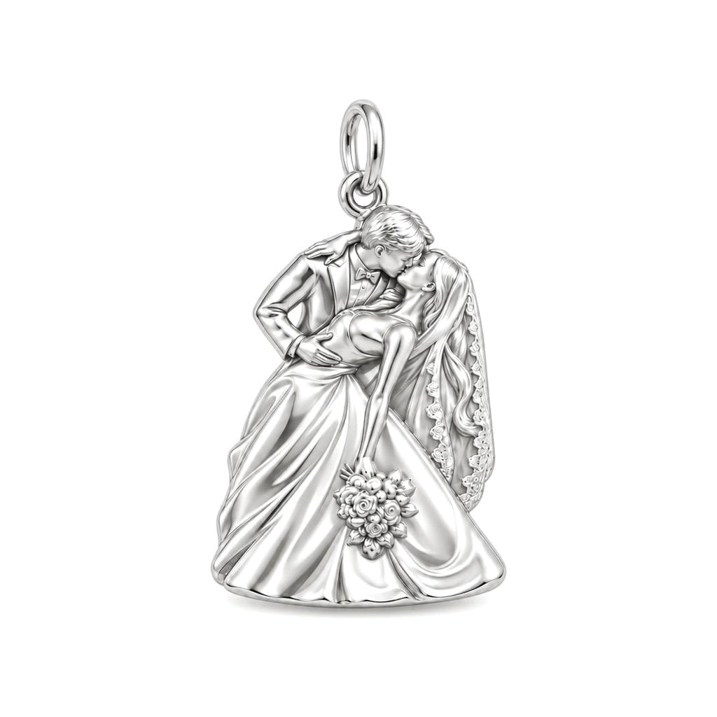 Wedding Dip Kiss Charm Bracelet – Personalized Couple Gift – silver charm, front view