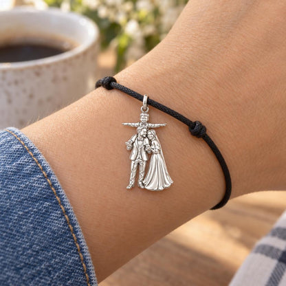 Wedding Family Journey Charm Bracelet – Personalized Mom Gift – worn on the wrist on a black cord bracelet
