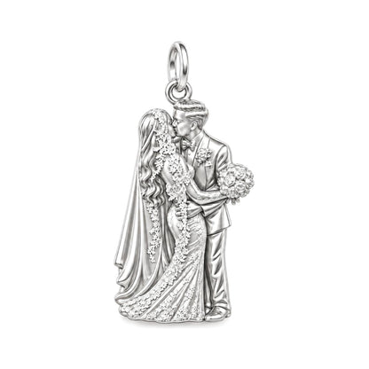Wedding First Kiss Charm Bracelet – Personalized Couple Gift – silver charm, front view