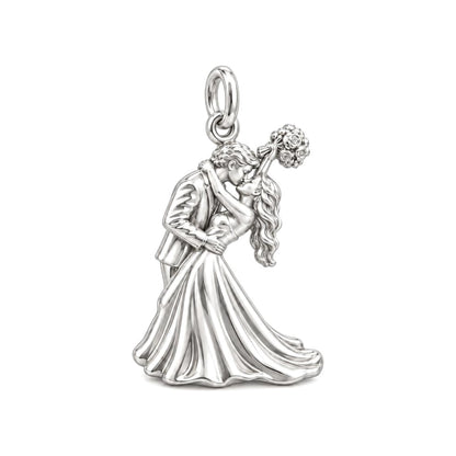 Wedding First Kiss Charm Bracelet – Personalized Couple Gift – silver charm, front view
