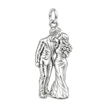 Wedding First Kiss Charm Bracelet – Personalized Couple Gift – silver charm, front view
