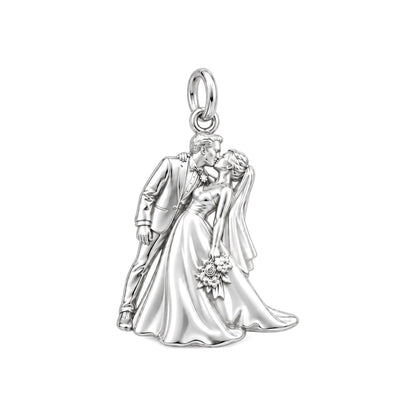 Wedding First Kiss Charm Bracelet – Personalized Couple Gift – silver charm, front view
