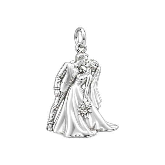 Wedding First Kiss Charm Bracelet – Personalized Couple Gift – silver charm, front view