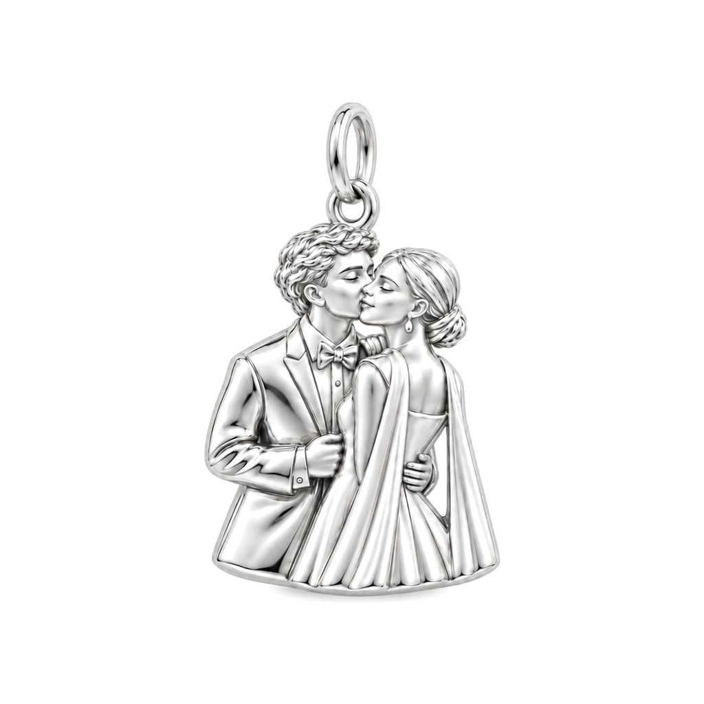 Wedding First Kiss Charm Bracelet – Personalized Couple Gift – silver charm, front view