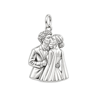 Wedding First Kiss Charm Bracelet – Personalized Couple Gift – silver charm, front view