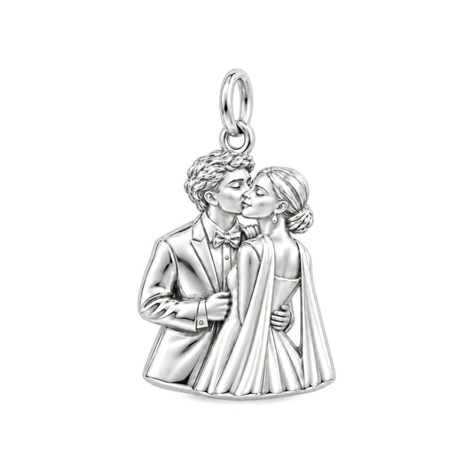 Wedding First Kiss Charm Bracelet – Personalized Couple Gift – silver charm, front view