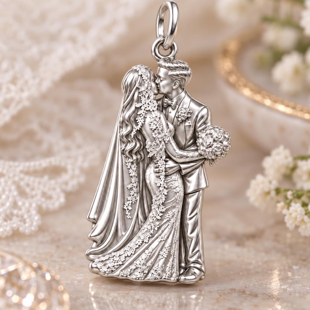 Wedding First Kiss Charm Bracelet – Personalized Couple Gift – macro detail of the charm
