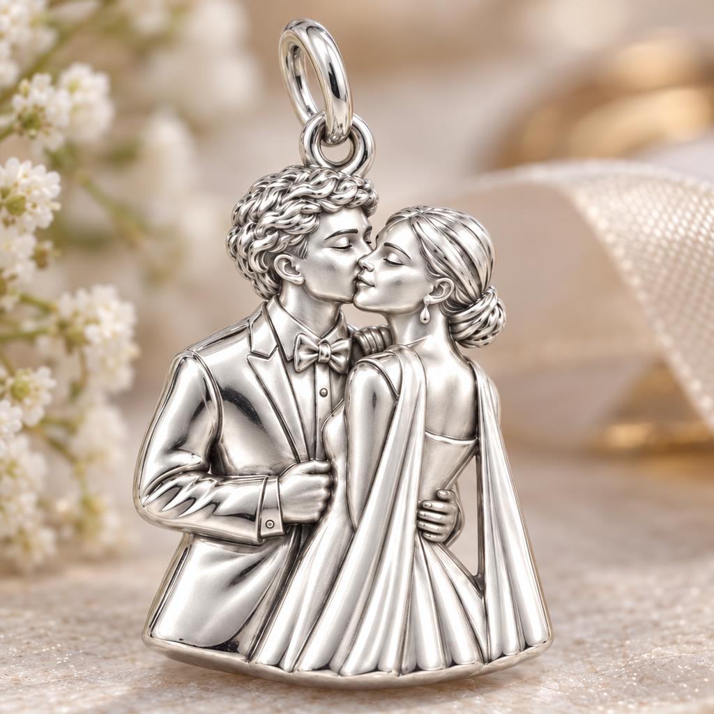 Wedding First Kiss Charm Bracelet – Personalized Couple Gift – macro detail of the charm