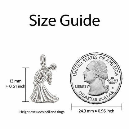 Wedding First Kiss Charm Bracelet – Personalized Couple Gift – size guide, 13 mm charm next to a quarter