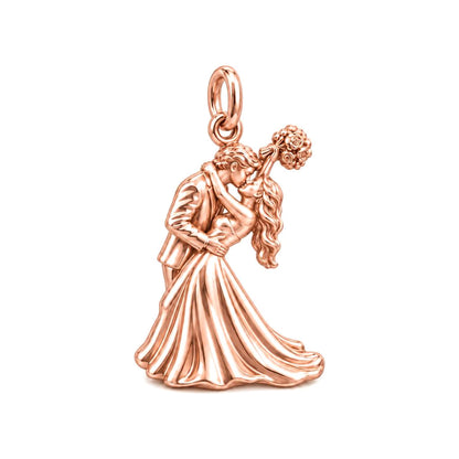 Wedding First Kiss Charm Bracelet – Personalized Couple Gift – rose gold charm, front view