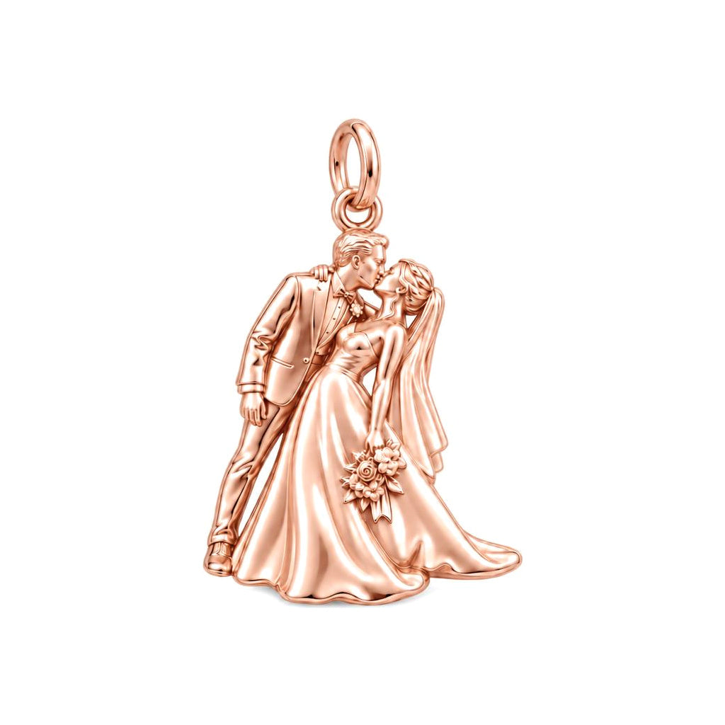 Wedding First Kiss Charm Bracelet – Personalized Couple Gift – rose gold charm, front view