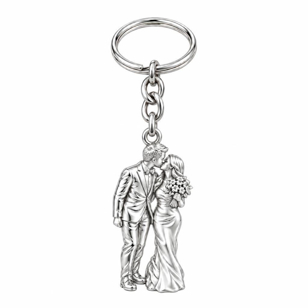 Wedding First Kiss Charm Keychain – silver, front view