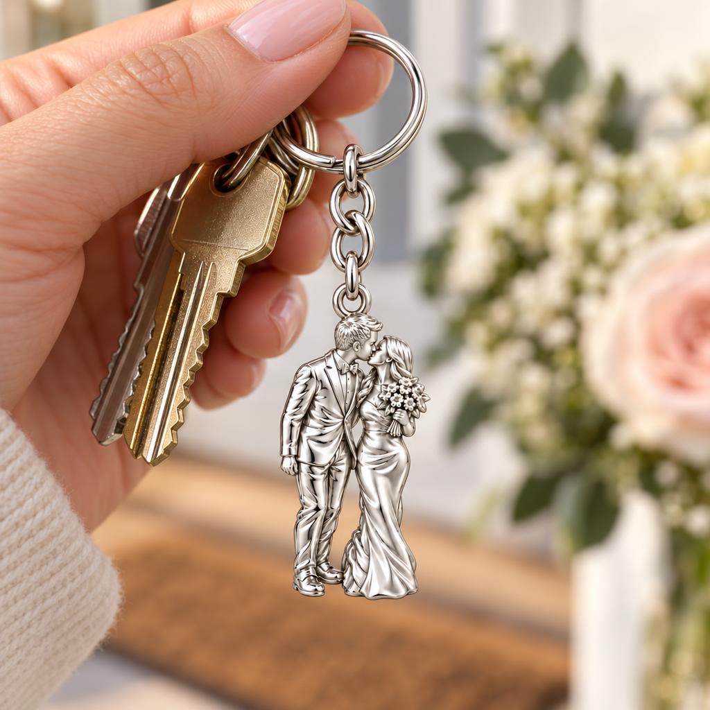 Wedding First Kiss Charm Keychain – worn / in use