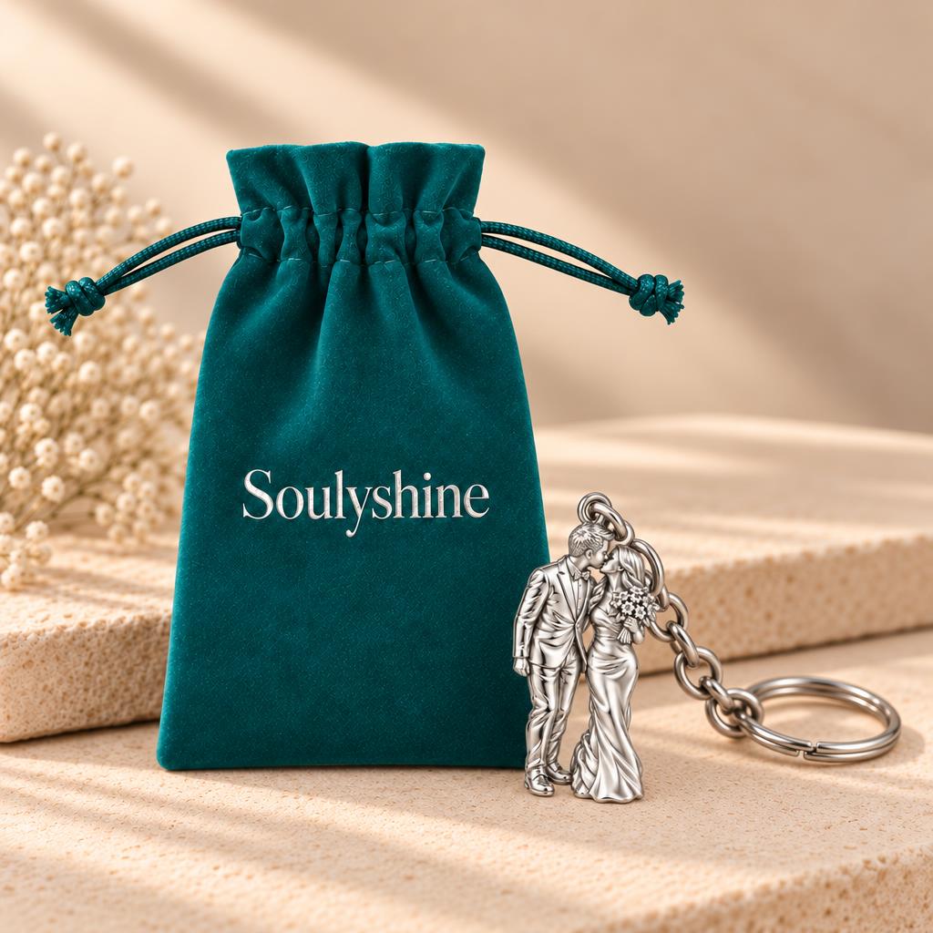 Wedding First Kiss Charm Keychain – Soulyshine velvet gift pouch