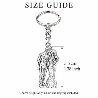 Wedding First Kiss Charm Keychain – size guide, 3.5 cm (1.38 in) charm, chain and keyring excluded