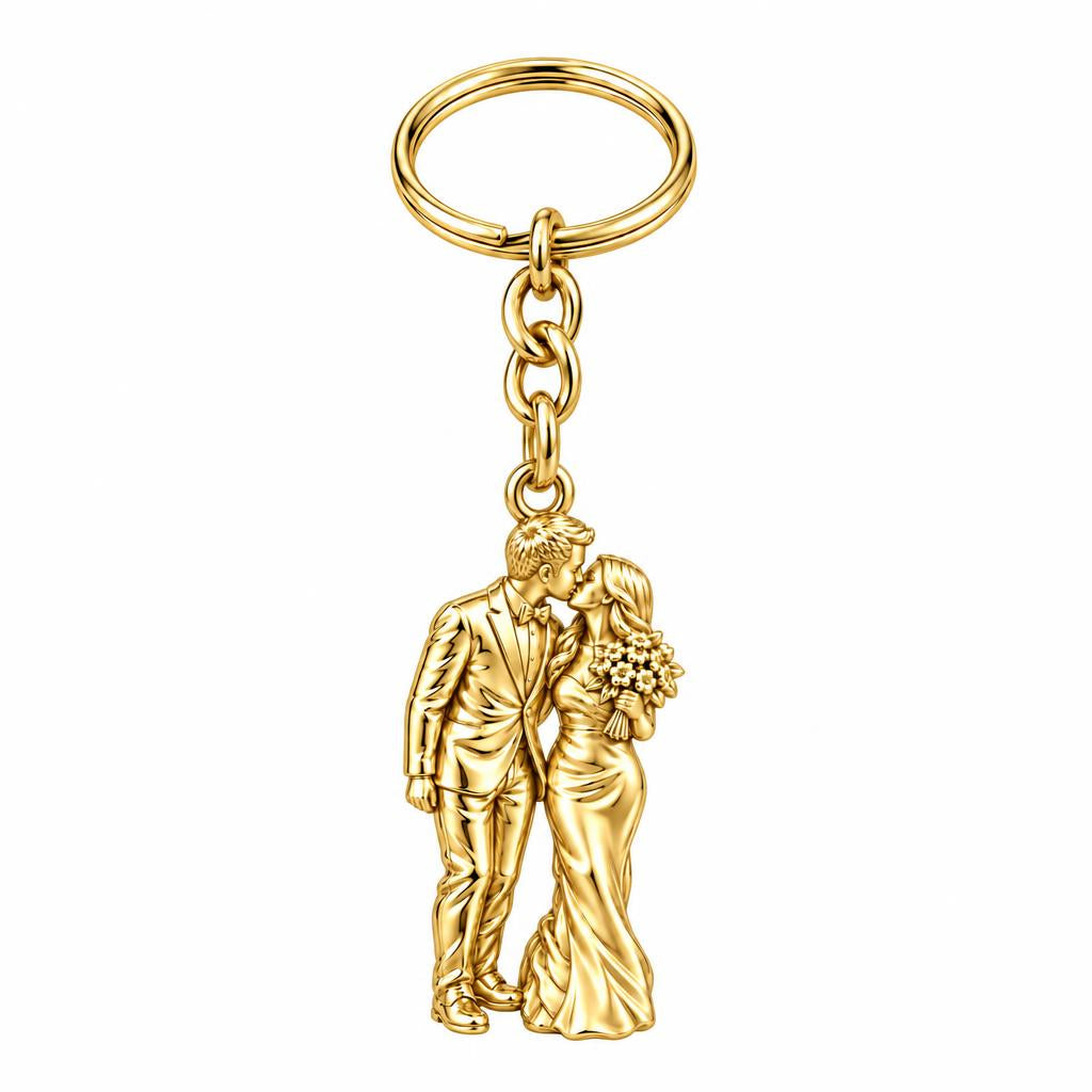 Wedding First Kiss Charm Keychain – 18K gold, front view