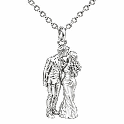 Wedding First Kiss Charm Necklace Set – silver, front view