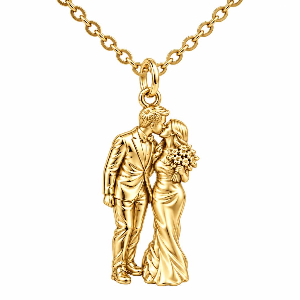 Wedding First Kiss Charm Necklace Set – 18K gold, front view