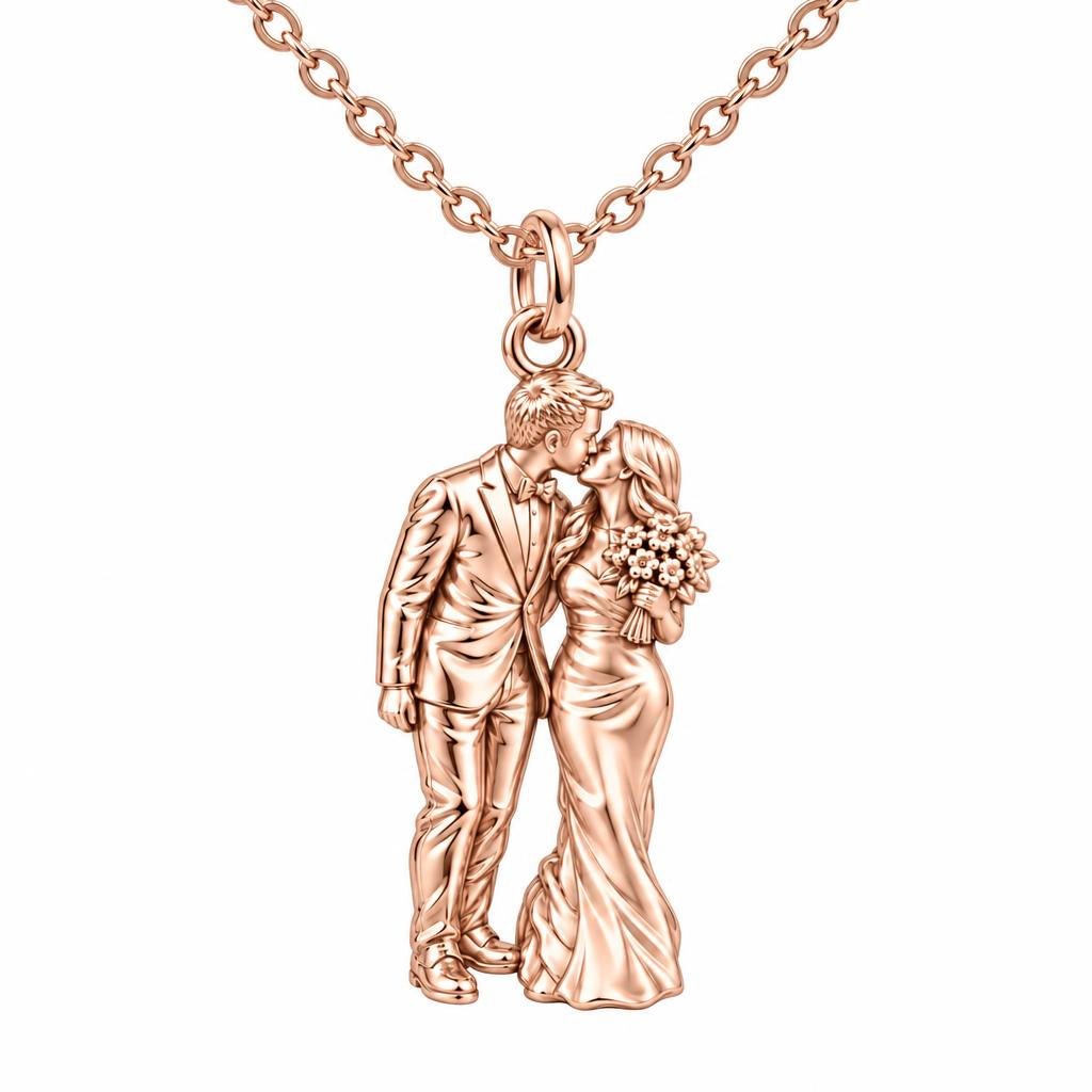 Wedding First Kiss Charm Necklace Set – rose gold, front view