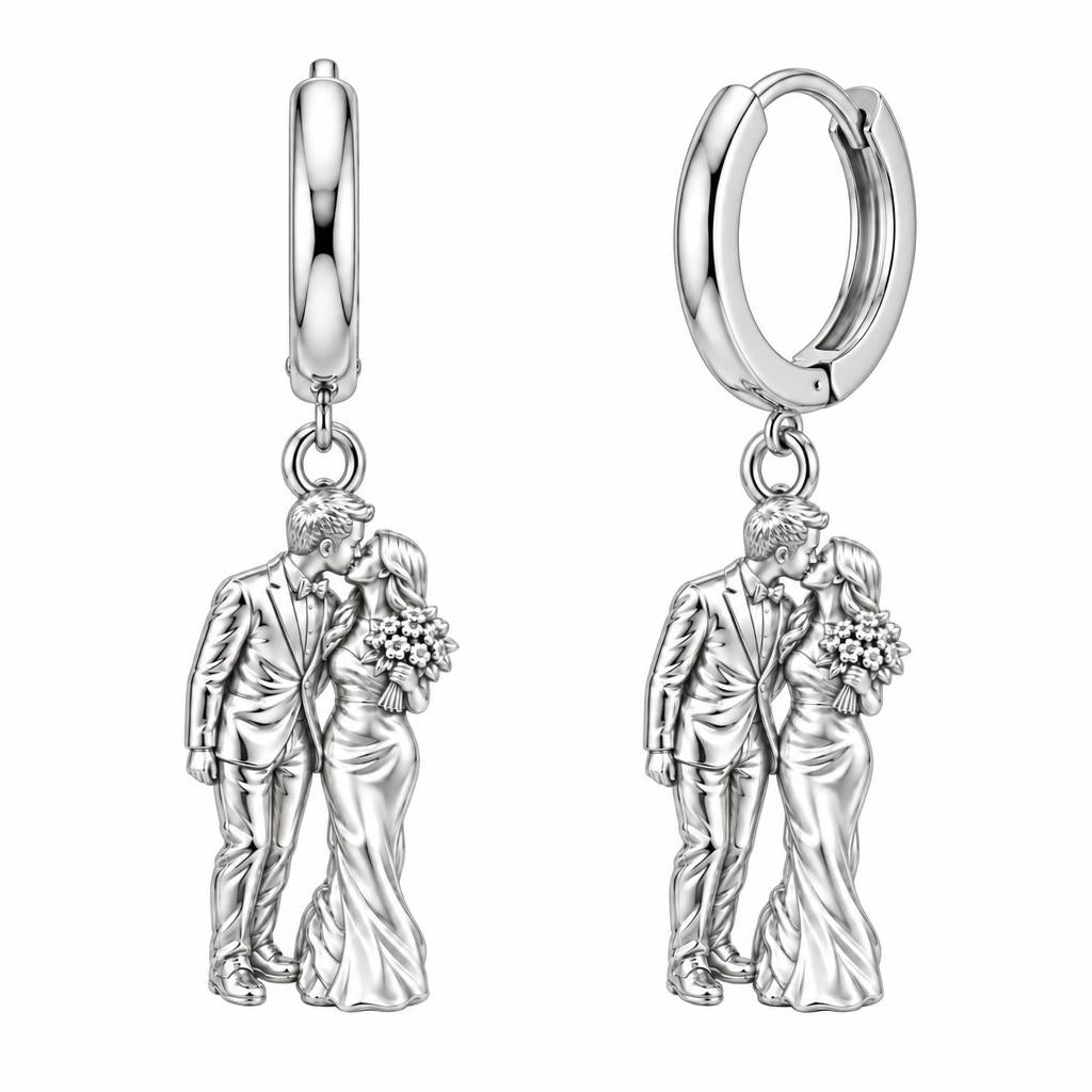 Wedding First Kiss Huggie Charm Earrings – silver, front view