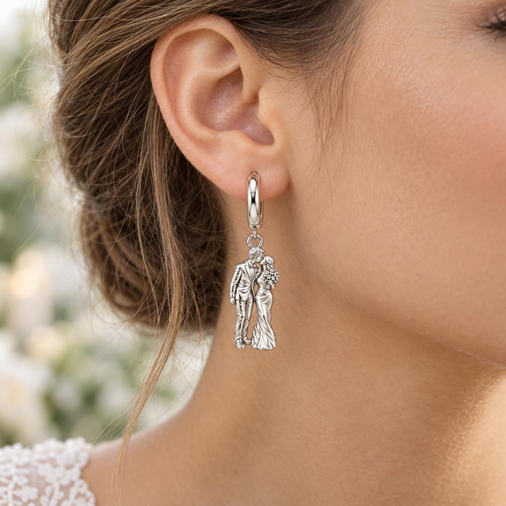Wedding First Kiss Huggie Charm Earrings – worn / in use