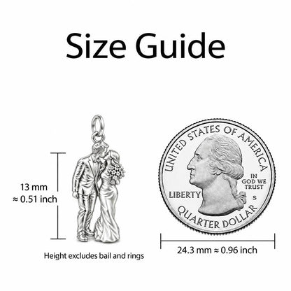 Wedding First Kiss Huggie Charm Earrings – size guide, 13 mm charm next to a quarter