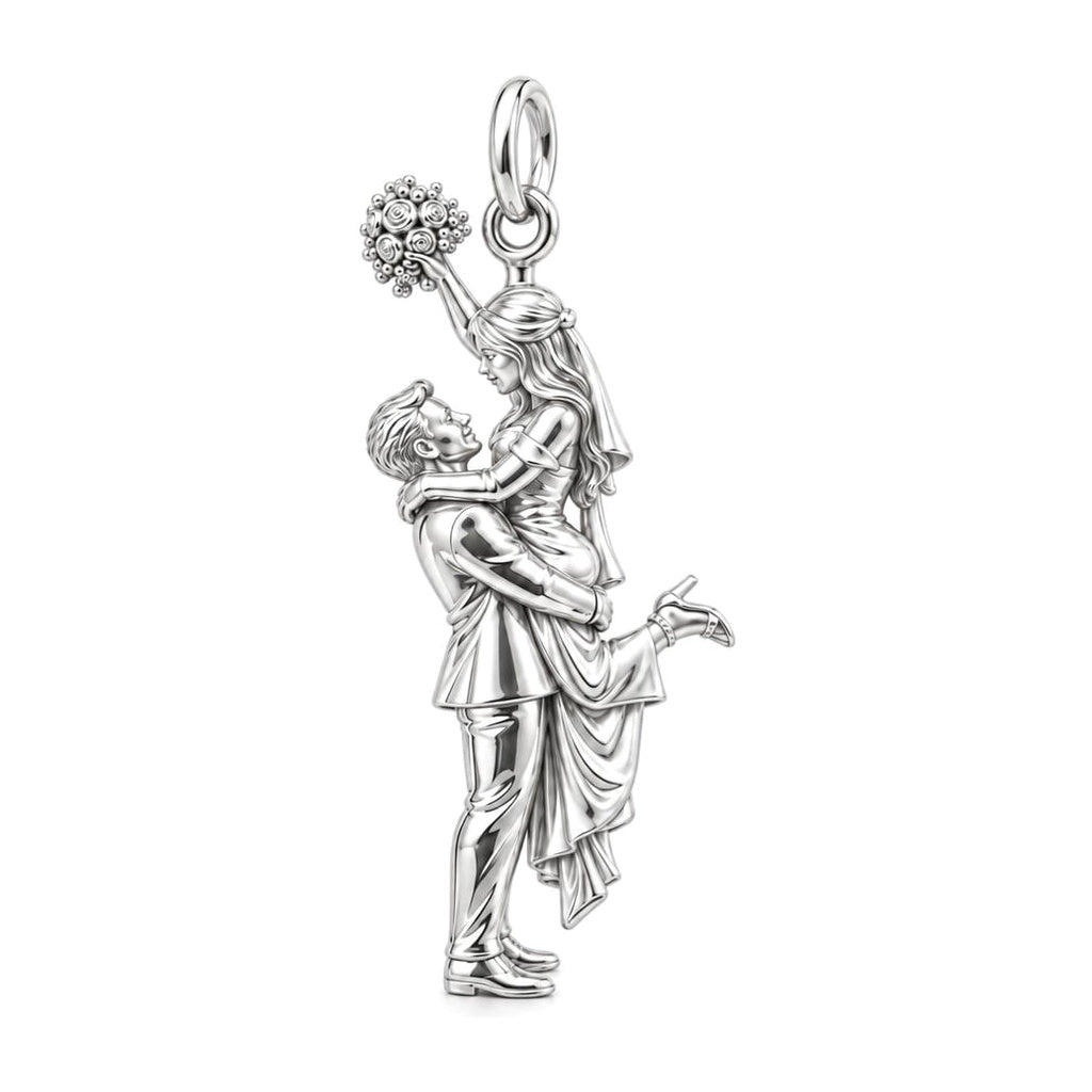 Wedding Lift Celebration Charm Bracelet – Personalized Couple Gift – silver charm, front view