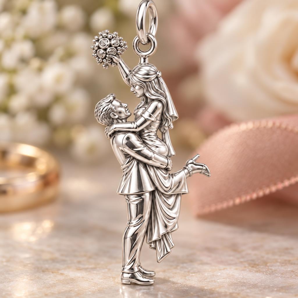 Wedding Lift Celebration Charm Bracelet – Personalized Couple Gift – macro detail of the charm