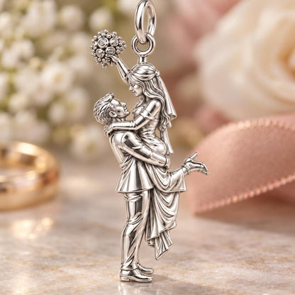 Wedding Lift Celebration Charm Bracelet – Personalized Couple Gift – macro detail of the charm
